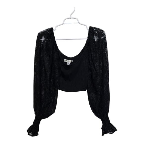 Urban Outfitters Lace Sleeve Ribbed Crop Top Small - Picture 1 of 8